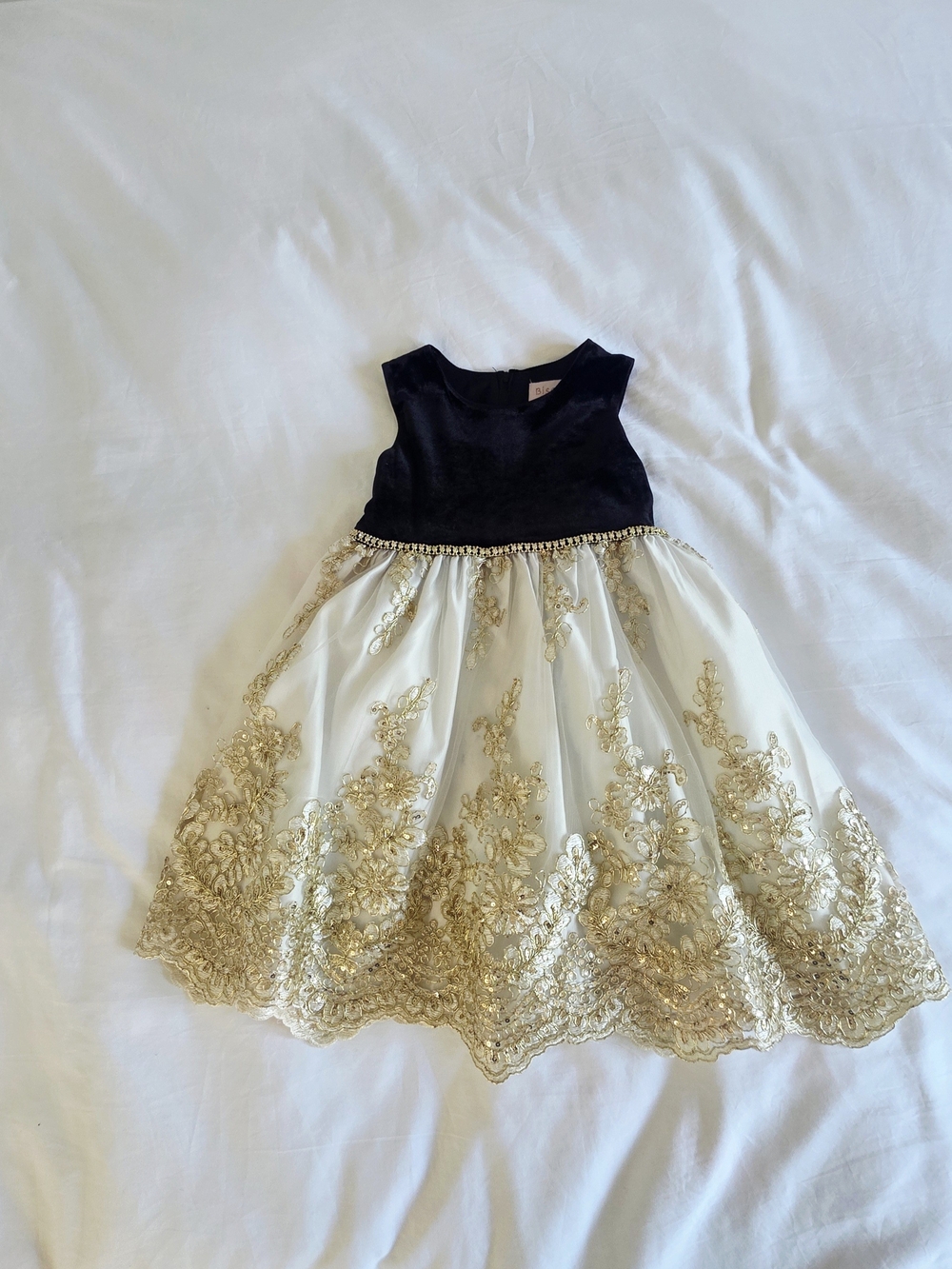Biscotti Girls Size 5 Navy Velvet Gold Lace Party Dress Special Occasion Formal